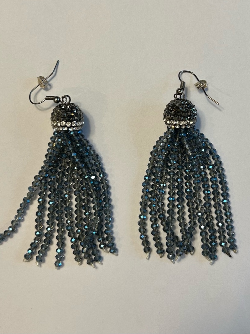 Blue Beaded Tassel Drop Earrings